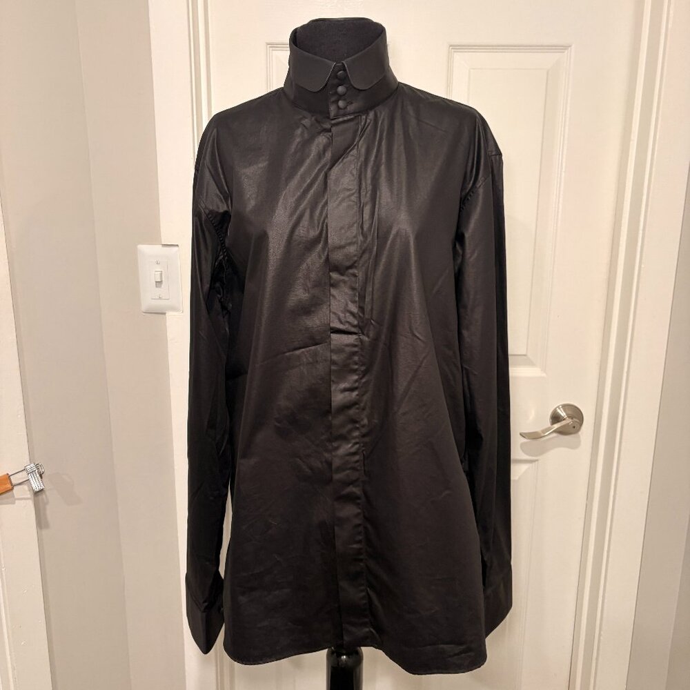 Dior Homme Mandarin Collar Black Waxed Cotton Button Down Shirt, Sz 41